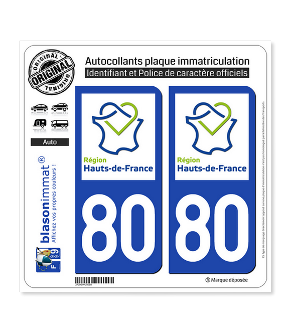 80 Hauts-de-France - LogoType | Autocollant plaque immatriculation