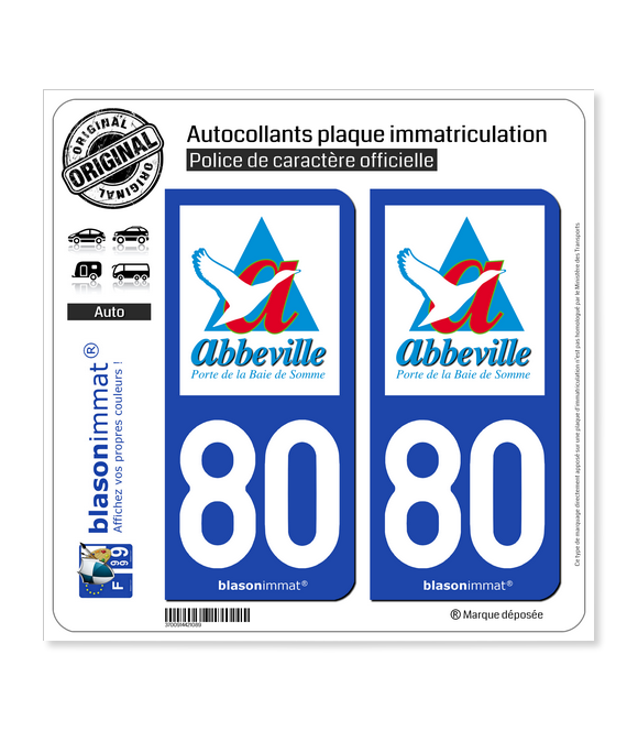 80 Abbeville - Ville | Autocollant plaque immatriculation