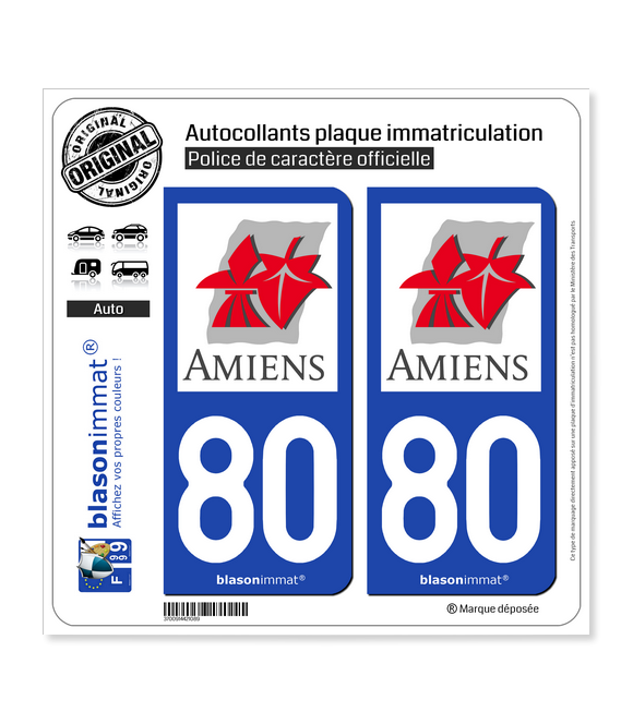 80 Amiens - Ville | Autocollant plaque immatriculation