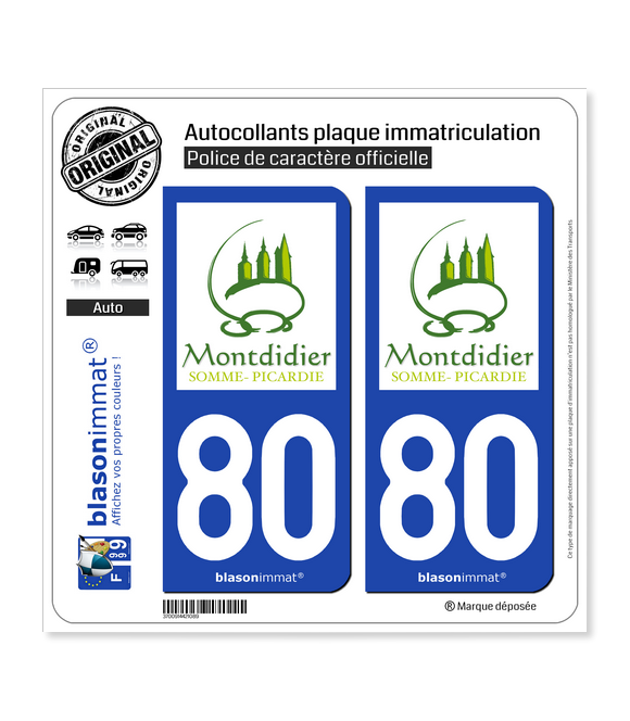 80 Montdidier - Tourisme | Autocollant plaque immatriculation