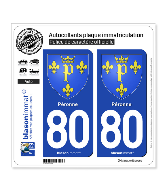 80 Péronne - Armoiries | Autocollant plaque immatriculation