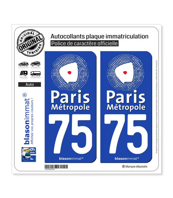 75 Paris - Métropole | Autocollant plaque immatriculation
