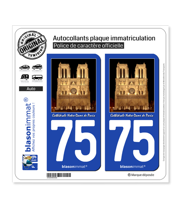 75 Cathédrale Notre-Dame - Paris | Autocollant plaque immatriculation