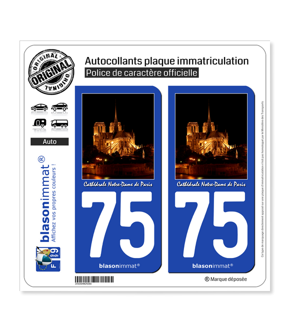 75 Cathédrale Notre-Dame II - Paris | Autocollant plaque immatriculation