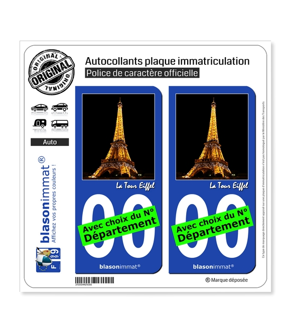 Tour Eiffel - Paris | Autocollant plaque immatriculation