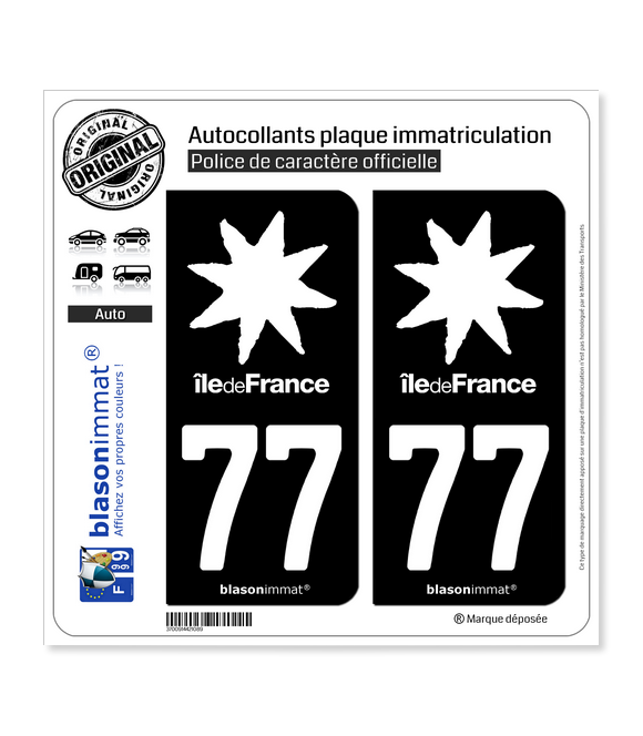 77 Ile-de-France - LogoType Black | Autocollant plaque immatriculation