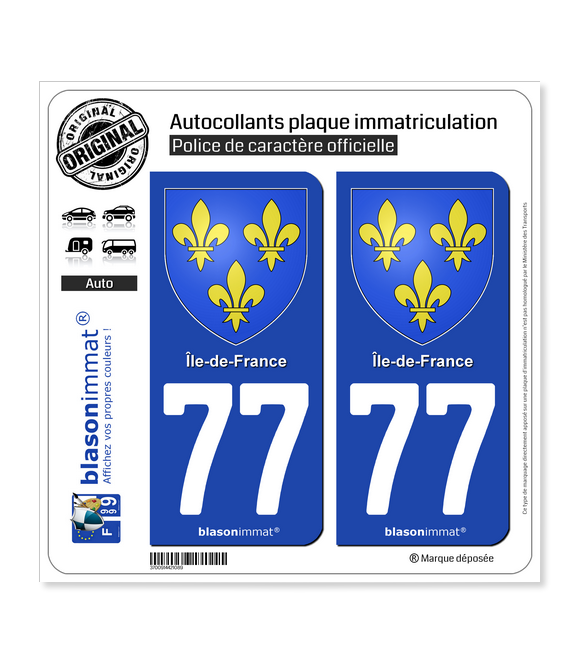 77 Ile-de-France - Armoiries | Autocollant plaque immatriculation