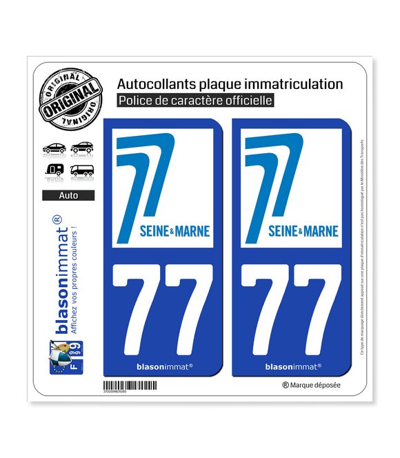 77 Seine-et-Marne - Département | Autocollant plaque immatriculation