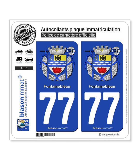 77 Fontainebleau - Armoiries | Autocollant plaque immatriculation