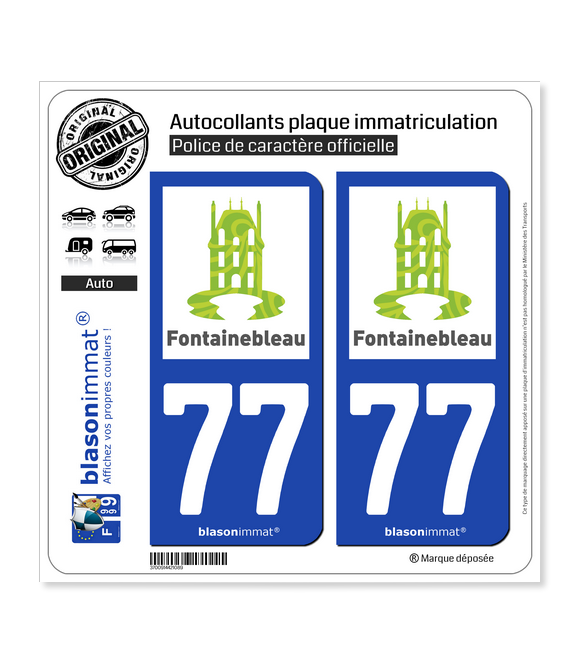 77 Fontainebleau - Tourisme | Autocollant plaque immatriculation