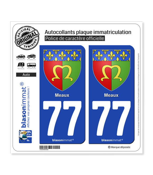 77 Meaux - Armoiries | Autocollant plaque immatriculation