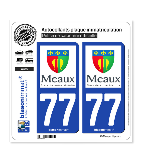 77 Meaux - Ville | Autocollant plaque immatriculation