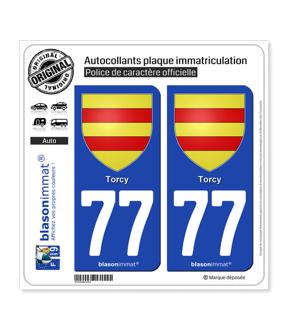 77 Torcy - Armoiries | Autocollant plaque immatriculation