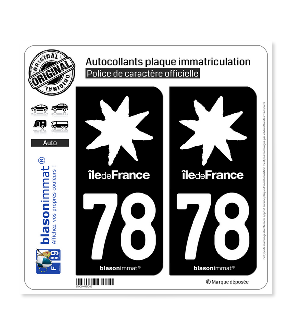 78 Ile-de-France- LogoType Black | Autocollant plaque immatriculation