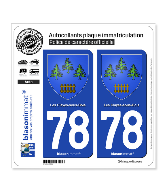 78 Les Clayes-sous-Bois - Armoiries | Autocollant plaque immatriculation