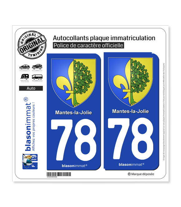 78 Mantes-la-Jolie - Armoiries | Autocollant plaque immatriculation