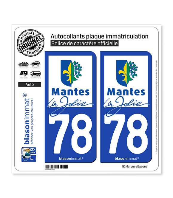 78 Mantes-la-Jolie - Ville | Autocollant plaque immatriculation