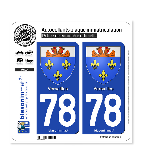 78 Versailles - Armoiries | Autocollant plaque immatriculation