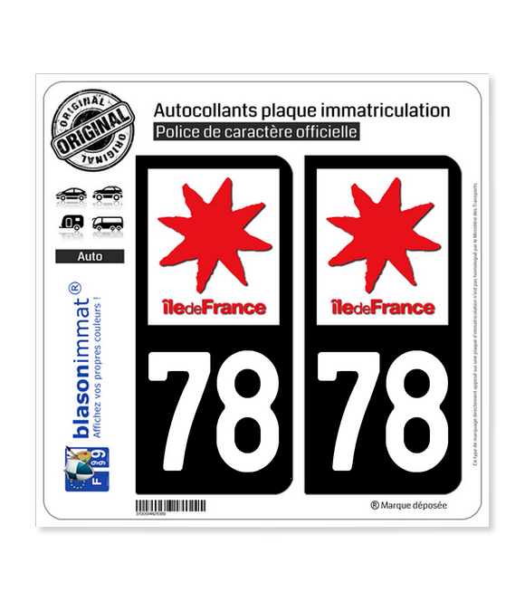 2 Autocollants Stickers Plaque Immatriculation Région Ile De France