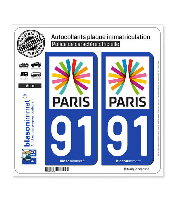 91 Ile-de-France - Paris Région | Autocollant plaque immatriculation