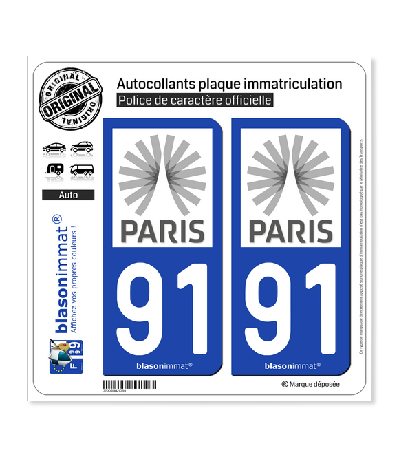 91 Ile-de-France - Tourisme | Autocollant plaque immatriculation