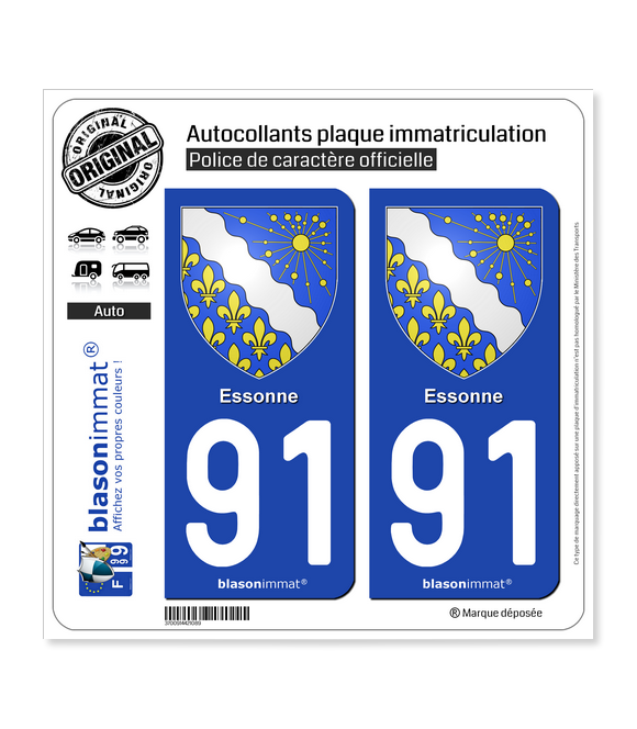 91 Essonne - Armoiries | Autocollant plaque immatriculation