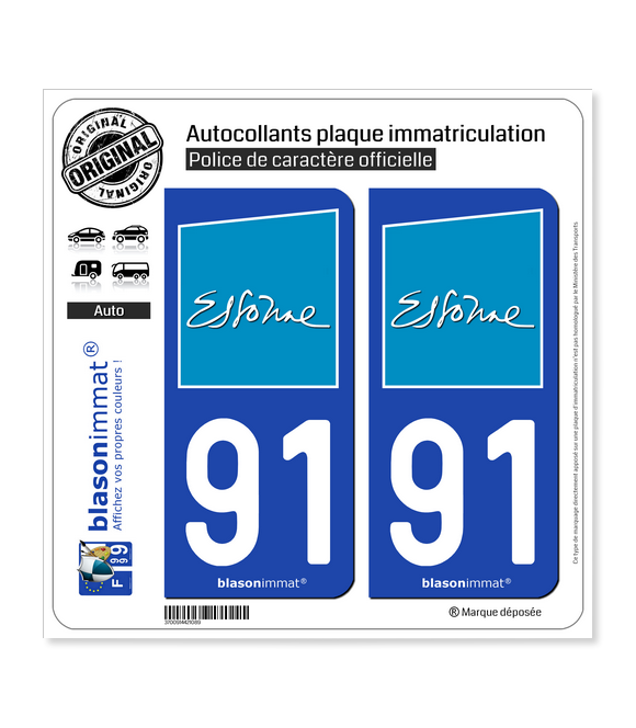 91 Essonne - Département | Autocollant plaque immatriculation