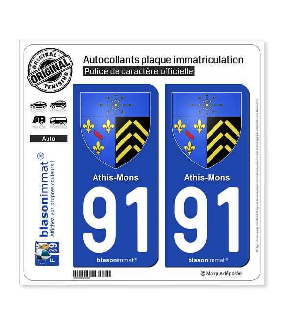 91 Athis-Mons - Armoiries | Autocollant plaque immatriculation