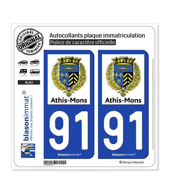 91 Athis-Mons - Commune | Autocollant plaque immatriculation