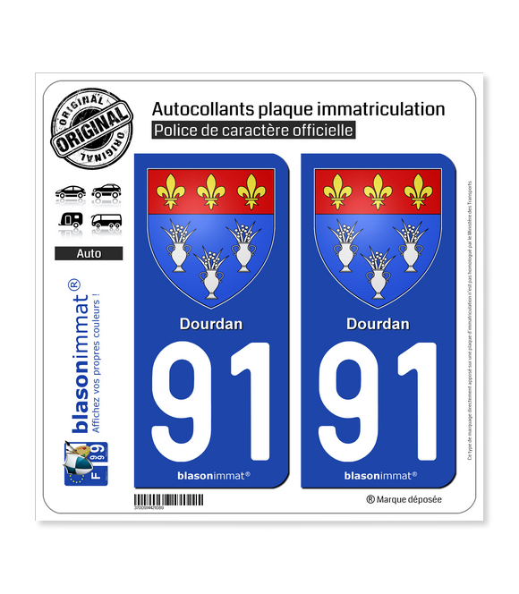 91 Dourdan - Armoiries | Autocollant plaque immatriculation
