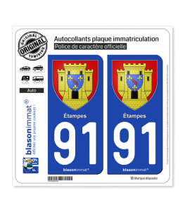 91 Étampes - Armoiries | Autocollant plaque immatriculation