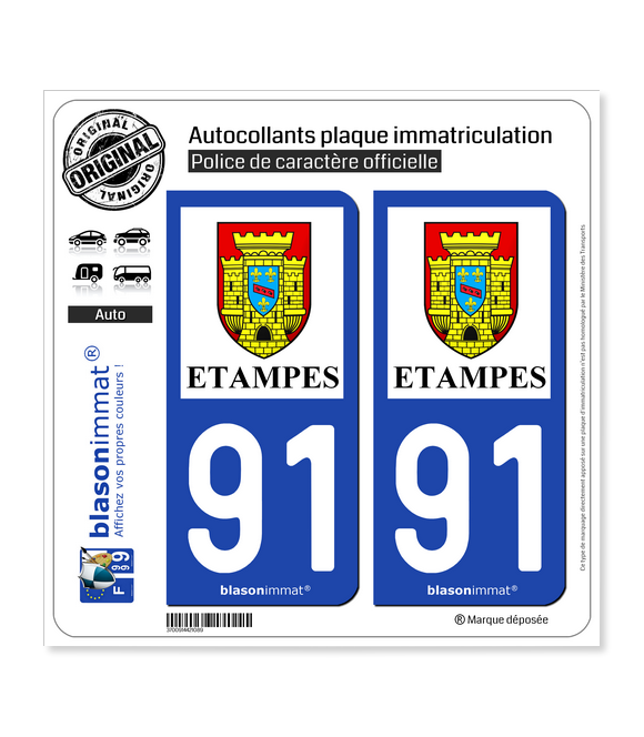 91 Étampes - Ville | Autocollant plaque immatriculation