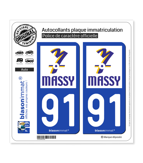 91 Massy - Ville | Autocollant plaque immatriculation