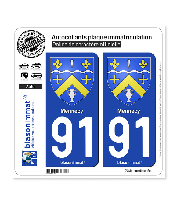 91 Mennecy - Armoiries | Autocollant plaque immatriculation