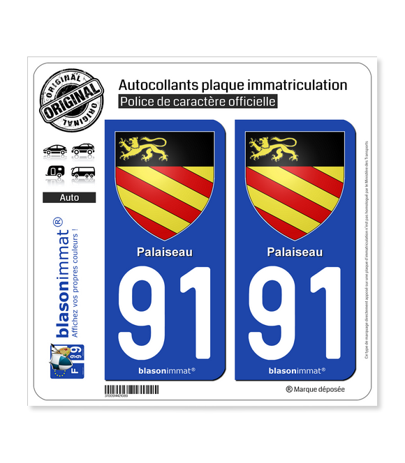 91 Palaiseau - Armoiries | Autocollant plaque immatriculation