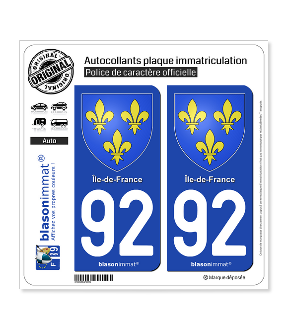 92 Ile-de-France - Armoiries | Autocollant plaque immatriculation