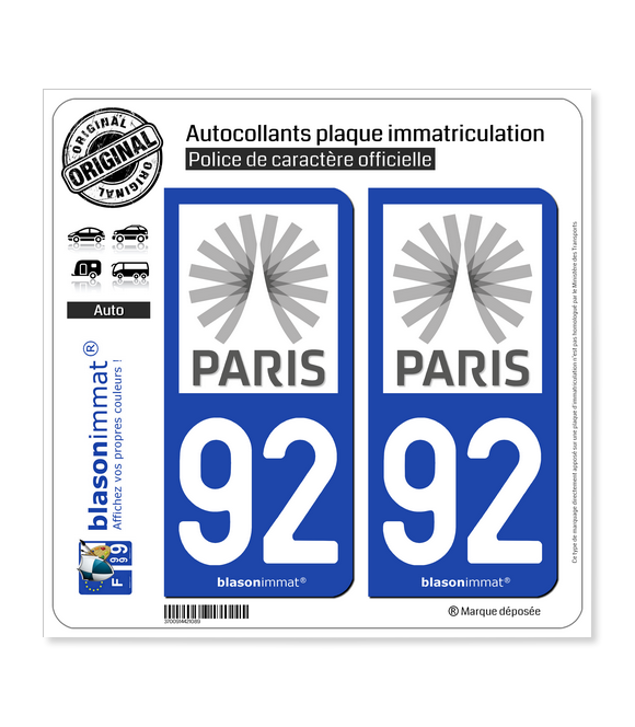 92 Ile-de-France - Tourisme | Autocollant plaque immatriculation
