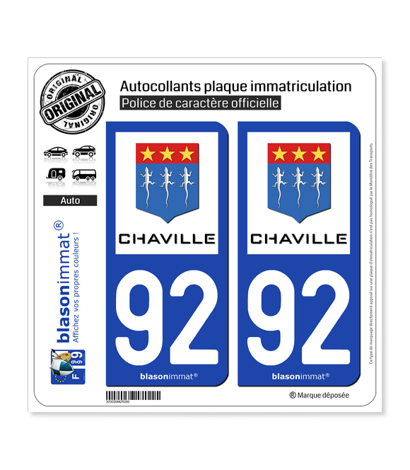 92 Chaville - Ville | Autocollant plaque immatriculation
