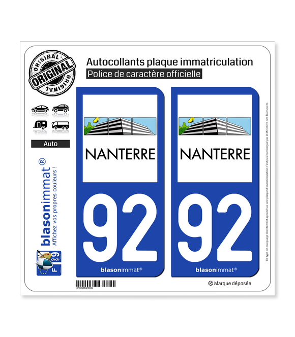 92 Nanterre - Ville | Autocollant plaque immatriculation