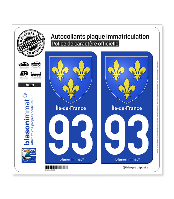 93 Ile-de-France - Armoiries | Autocollant plaque immatriculation