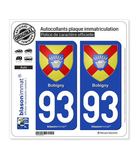 93 Bobigny - Armoiries | Autocollant plaque immatriculation