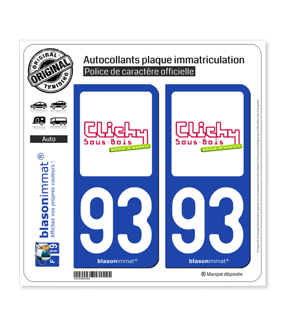 93 Clichy-sous-Bois - Ville | Autocollant plaque immatriculation