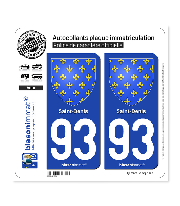 93 Saint-Denis - Armoiries | Autocollant plaque immatriculation