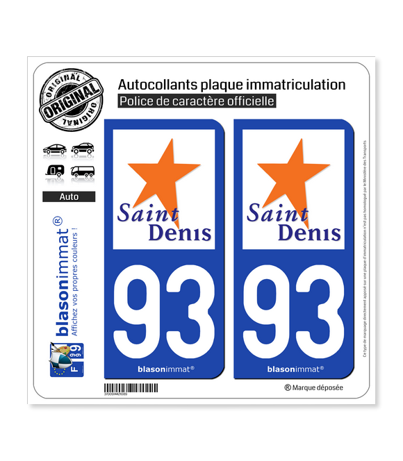 93 Saint-Denis - Ville | Autocollant plaque immatriculation