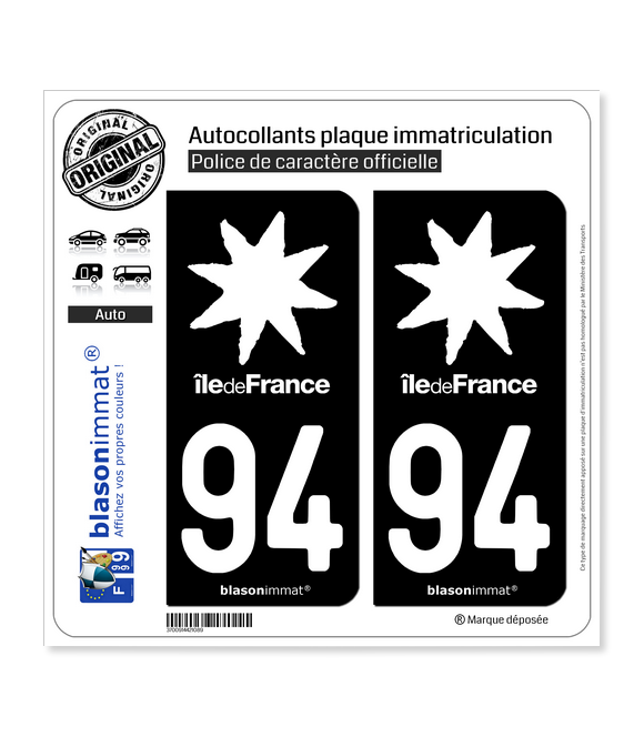 94 Ile de France Armoiries 2 Stickers autocollant plaque immatriculation 