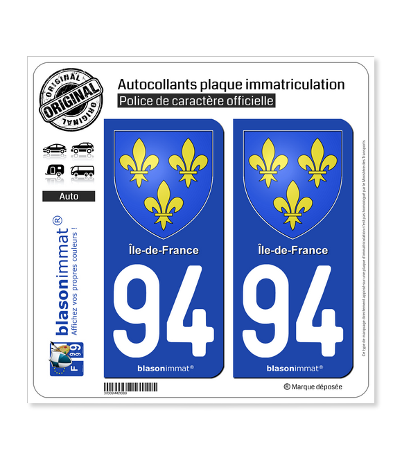 94 Ile-de-France - Armoiries | Autocollant plaque immatriculation