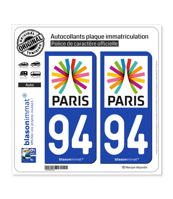 94 Ile-de-France - Paris Région | Autocollant plaque immatriculation