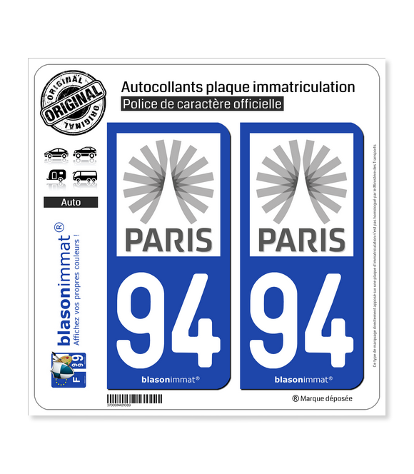 94 Ile-de-France - Tourisme | Autocollant plaque immatriculation