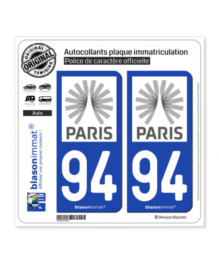 Lot De 3 Stickers Immatriculation Style 94 Val-de-Marne - 2 Pour Auto + 1 Pour Moto - Neufs