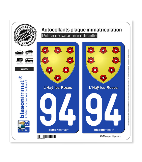 94 Haÿ-les-Roses - Armoiries | Autocollant plaque immatriculation